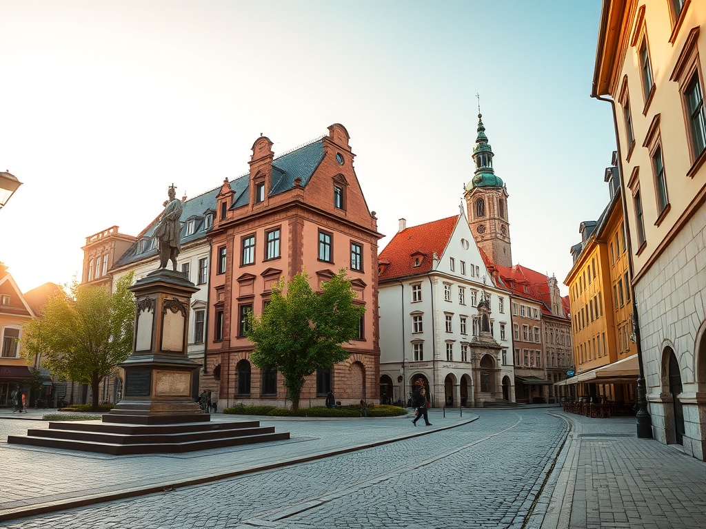 Krajobraz Rydułtowy z widocznymi elementami przemysłowymi i zielenią.