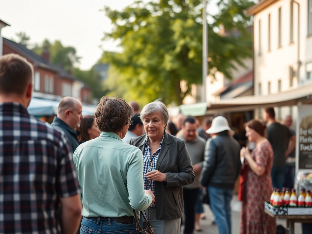 Mieszkańcy Rydułtowy świętujący majówkę na pikniku w parku miejskim z widokiem na zielone tereny.
